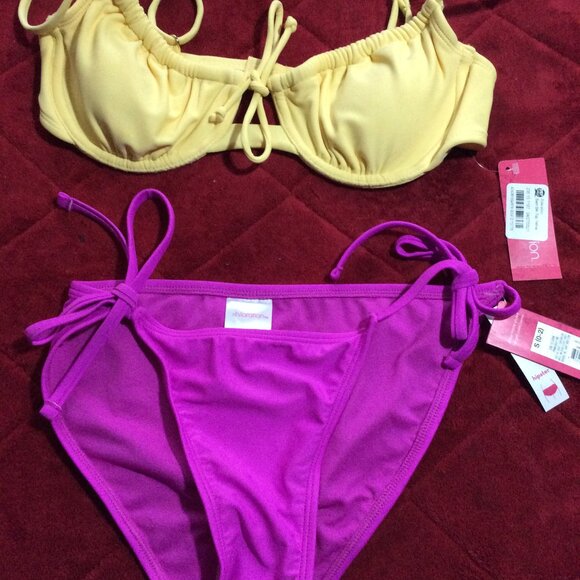 Target Xhileration Hot Pink & Yellow Tie Bikini Set Size S Bottom Top M (4-6) NW - Picture 1 of 2